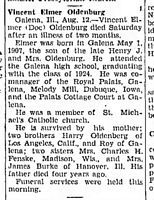 Vincent Elmer Oldenburg obit