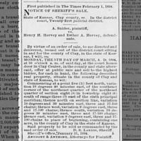Henry H. Hervey Sheriff's sale - The Times (Clay Center, Kansas) 15 April 1894